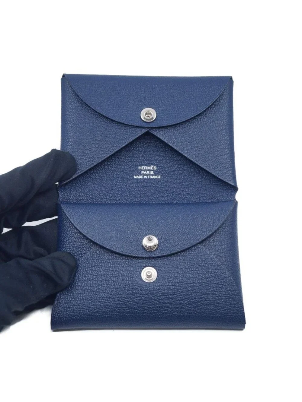 Hermes Calvi Duo Blue Navy Card Case Coin Box